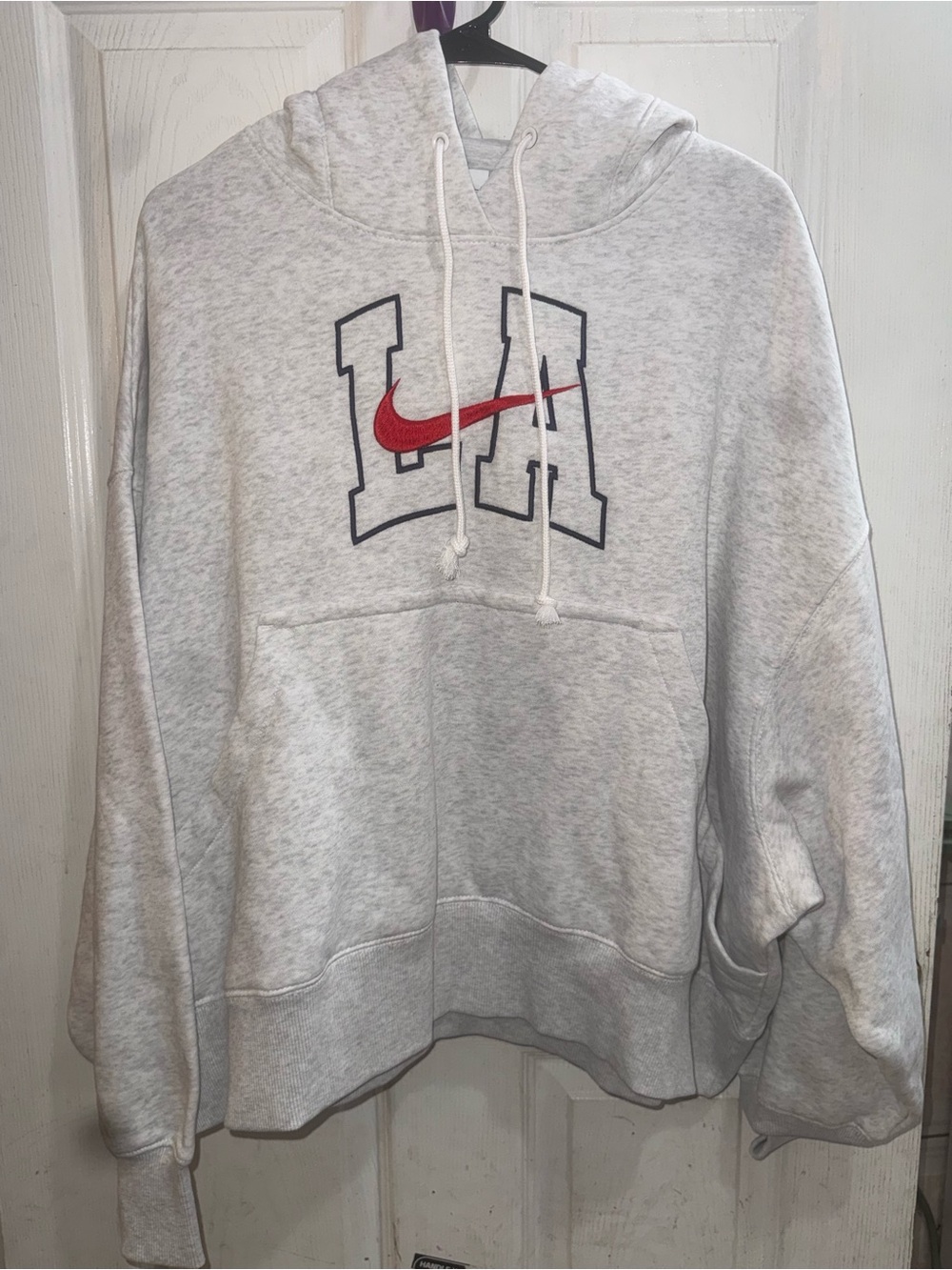Nike Light Gray Crewneck Hoodie with Red Swoosh LA Logo